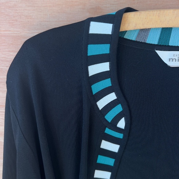 Exclusively Misook open front knit cardigan sweater sz XL black teal white pads - Picture 4 of 7